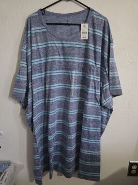 Men's Blue Striped Short Sleeve Crew Tee